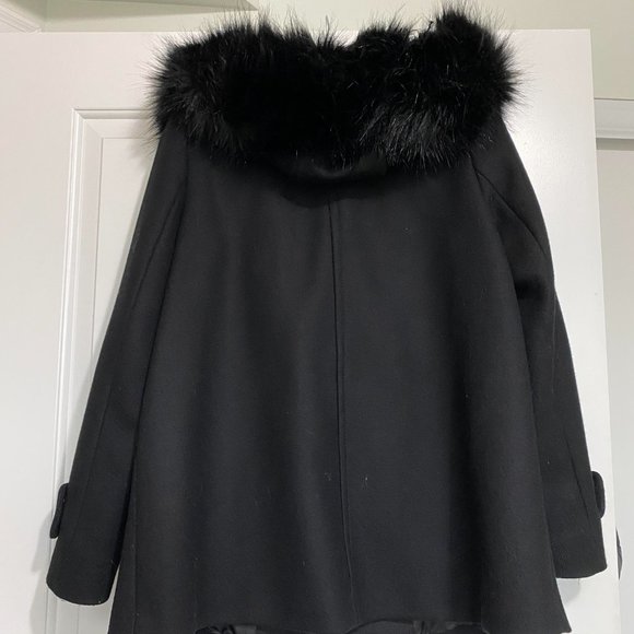 ZARA Black Coat with Black Faux Fur Hood Size M - Picture 6 of 9